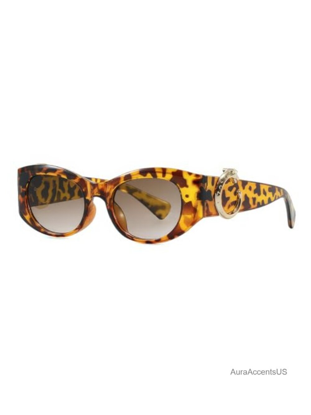 Retro Oval Narrow Frame Sunglasses Gold Cat Decoration UV400 Women